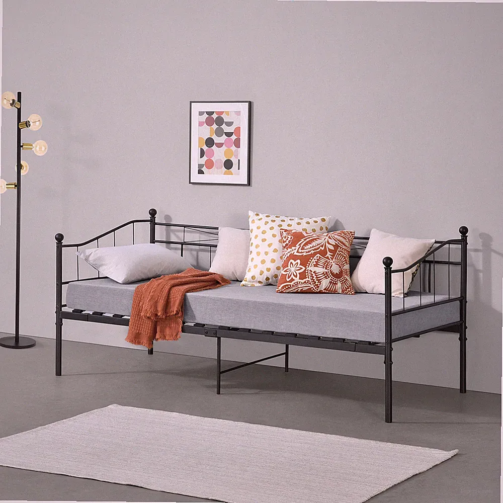 Metall Tagesbett 90x200cm Bett Gestell Schlafzimmerbett Einzelbett Schwarz