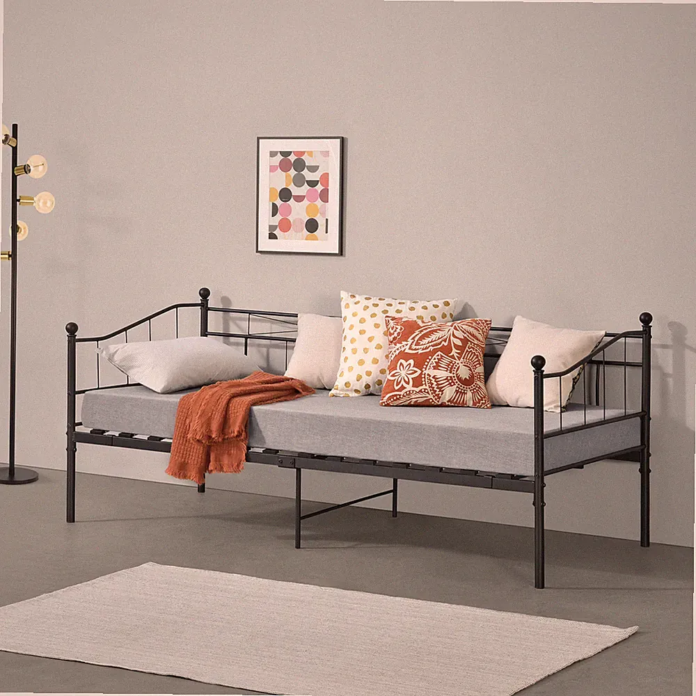 Metall Tagesbett 90x200cm Bett Gestell Schlafzimmerbett Einzelbett Schwarz