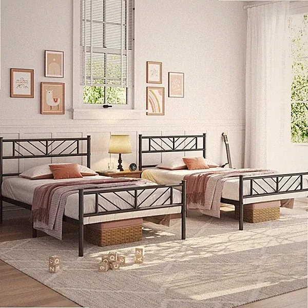 Metallbett 2er Set mit Kopfteil & Fußteil Bettrahmen Bettgestell mit Lattenrost