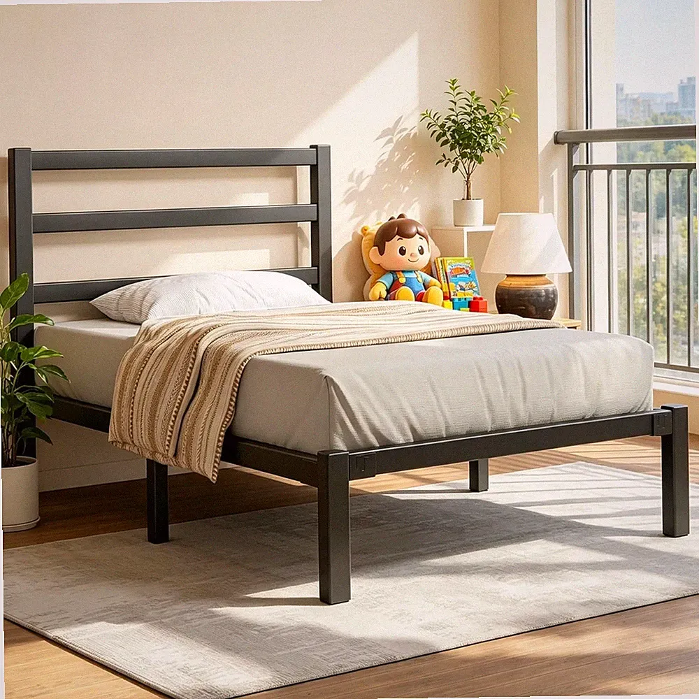 Metallbett 90x200, Schwarz, Stauraum Unter dem Bett, Modernes Design
