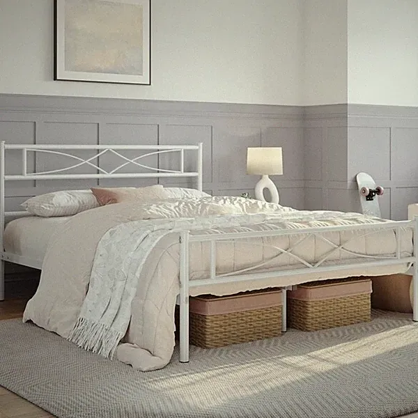Metallbett Bettrahmen mit Kopfteil Gästebett mit Lattenrost für Schlafzimmer