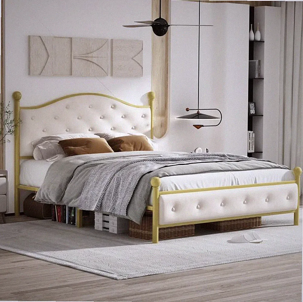 Metallbett, Doppelbett Polsterbett mit Lattenrost 140x200cm gold