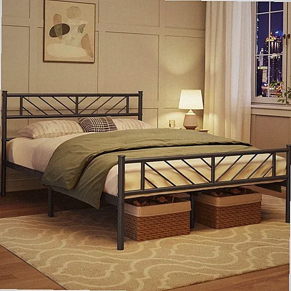 Metallbett Minimalistischer Bettrahmen mit Kopfteil Gästebett mit Lattenrost