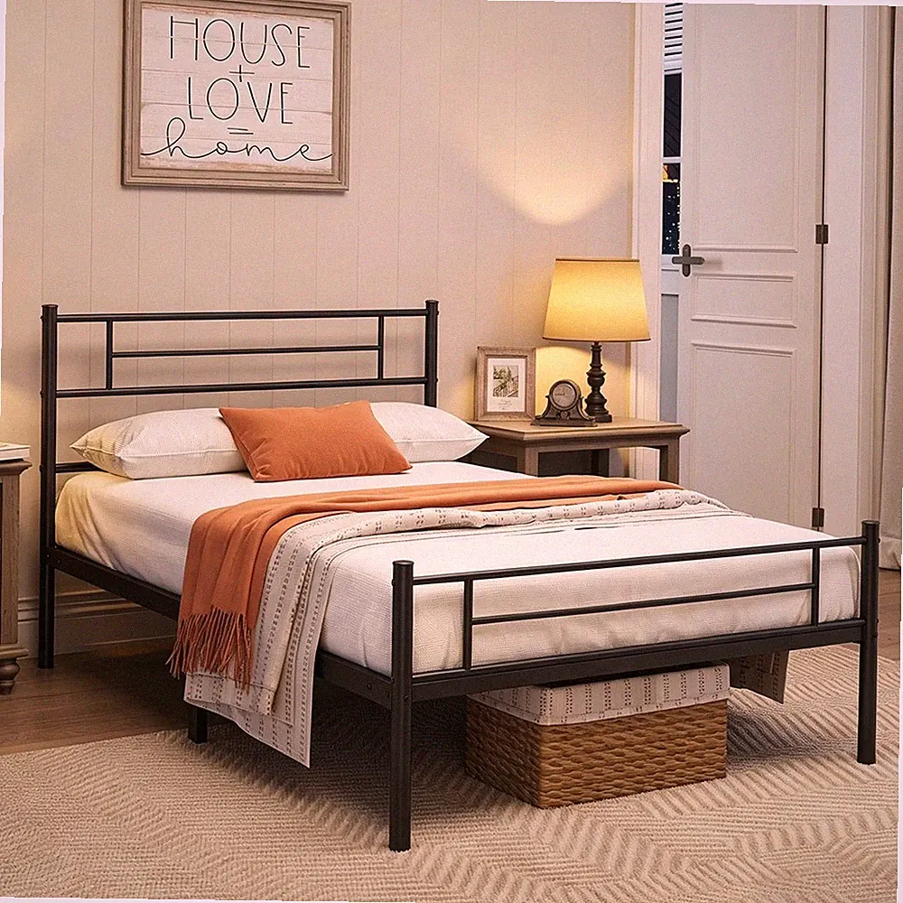 Metallbett mit Matratze & Lattenrost 140x200cm Doppelbett Bettgestell Bettrahmen