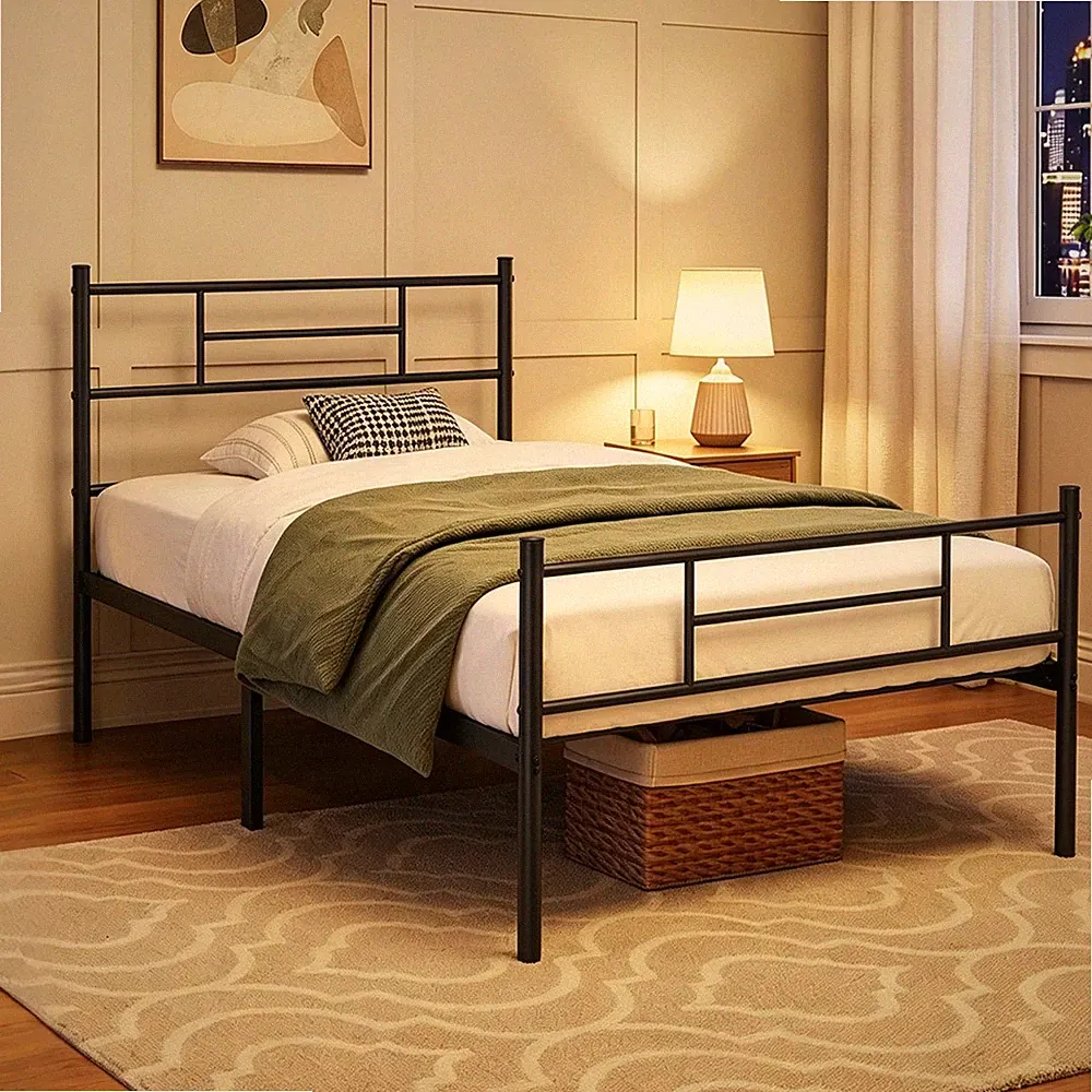 Metallbett mit Matratze & Lattenrost 90x200 cm Einzelbett Bettgestell Bettrahmen