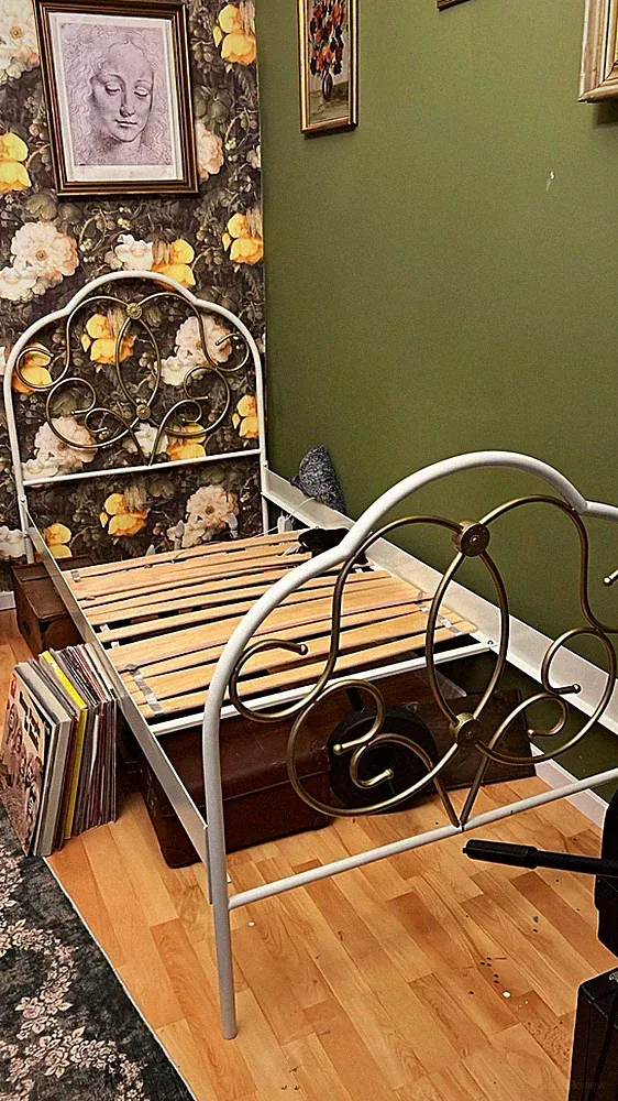 Metallbett romantisch weiß/gold robust und hochwertig 90x200 cm mit Lattenrost