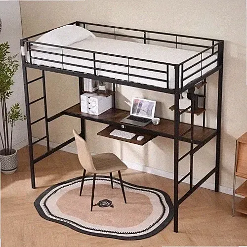 Metallbettgestell 190x90cm Hochbett mit Schreibtisch und 2 Bücherregalen