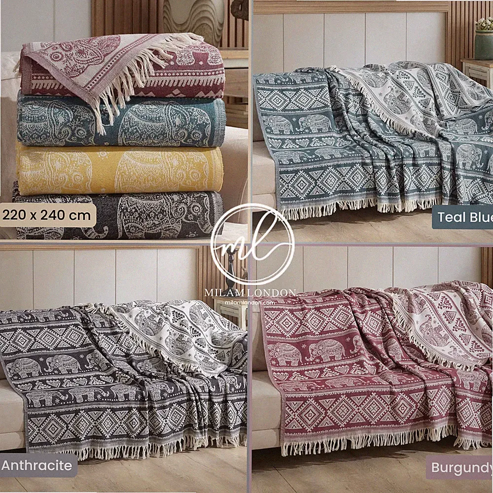 Milam London Boho Bettüberwurf Decke King Size Tagesdecke 220x240cm