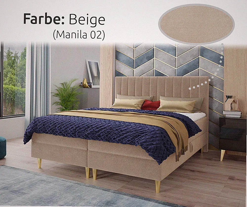 Modern Boxspringbett GOLD, 2 Bettkästen, Bonell-Matratze und Topper, Doppelbelt
