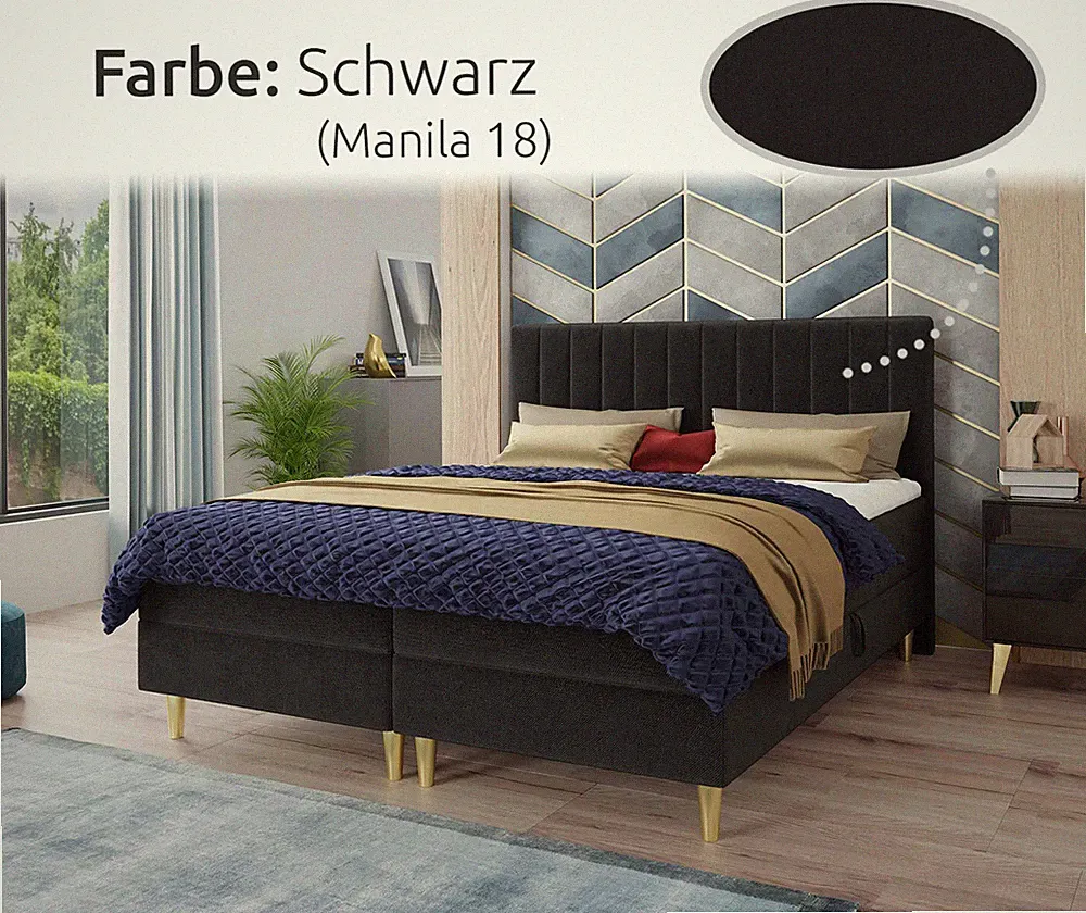 Modern Boxspringbett GOLD, 2 Bettkästen, Bonell-Matratze und Topper, Doppelbelt