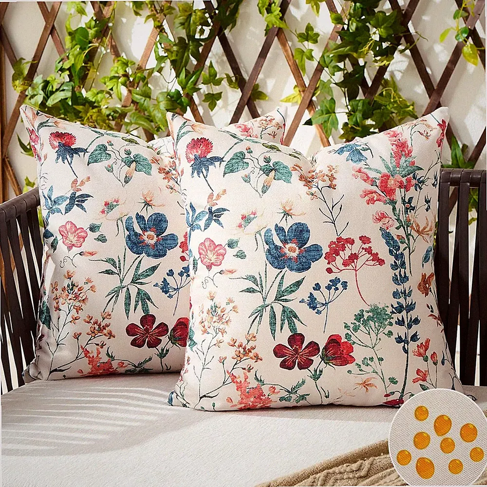 Modern Weiß Vintage Bunte Blumen Kissenbezug 2er Set Kissenbezüge 45x45 cm mit L