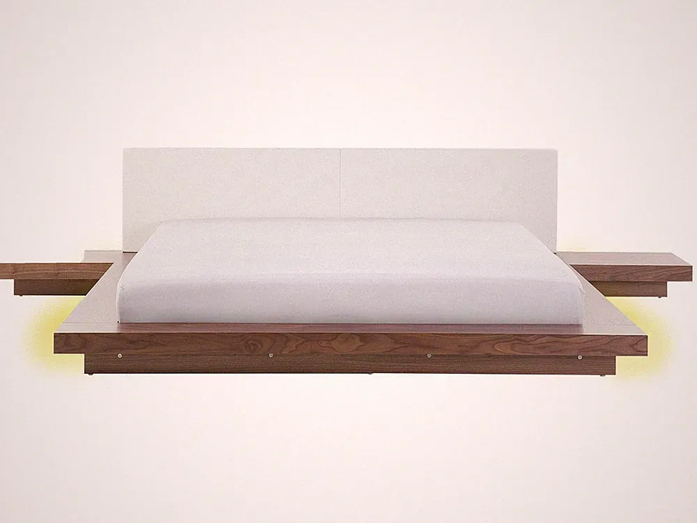 Modernes Bett Holzoptik hellbraun 180x200 cm mit LED-Beleuchtung Zen
