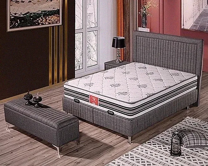 Modernes Graues Bett mit Matratze aus Textil und Edelstahl