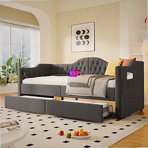 Modernes Schlafsofa mit Ausziehbett & Stauraum – Farbe: Grau