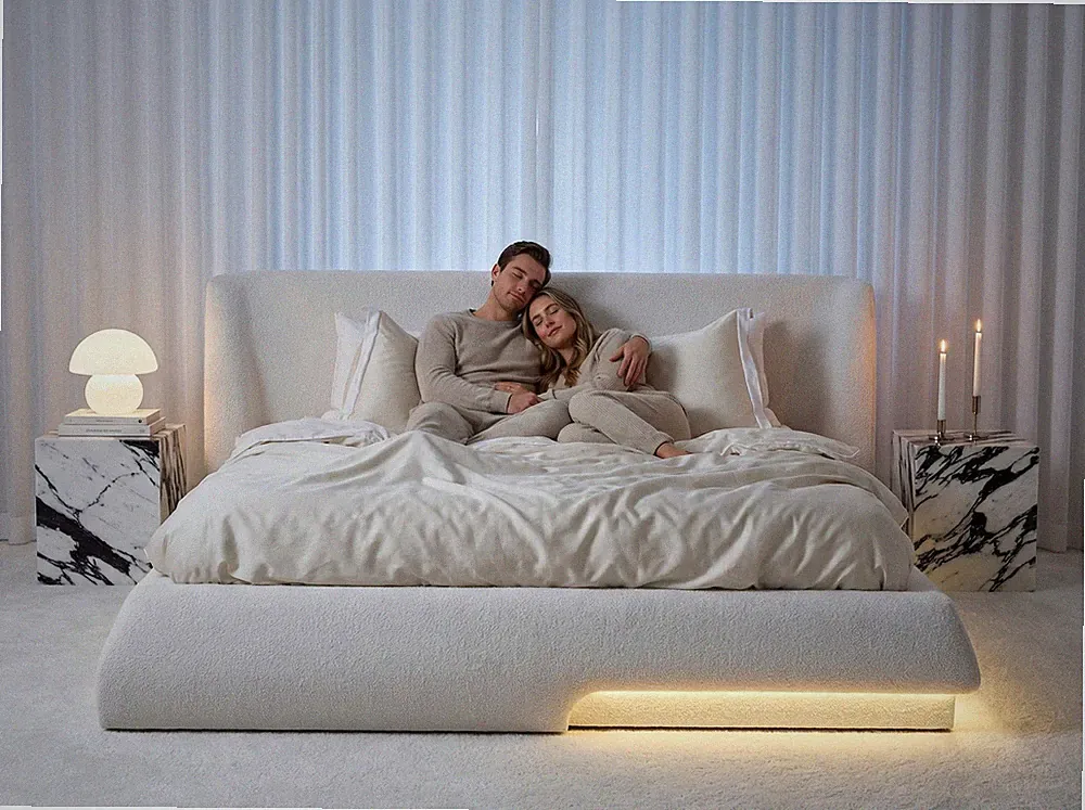 Moon Premium Bett mit Bettkasten 180x200 cm - Polsterbett mit Matratze und LED