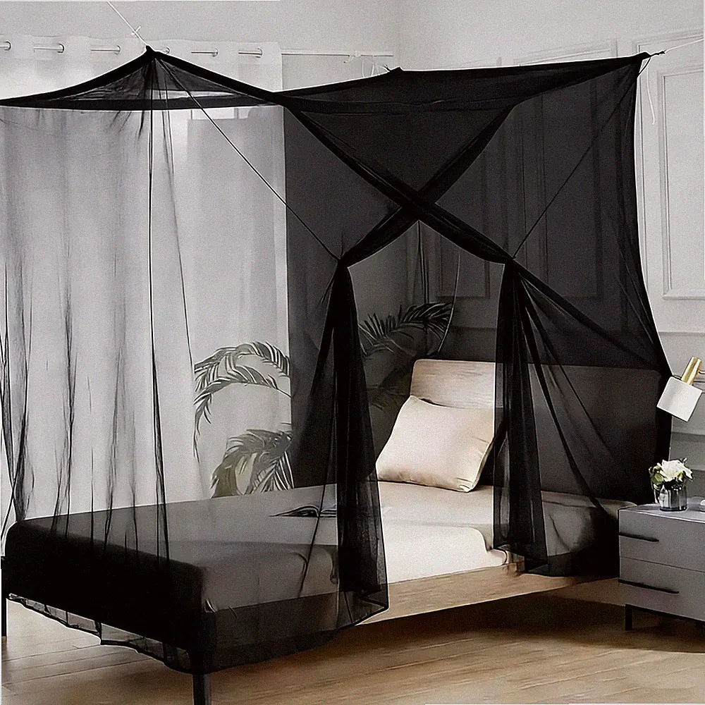 Moskitonetz Bett Einzelbett für Camping und Zuhause mit Haken schwarz