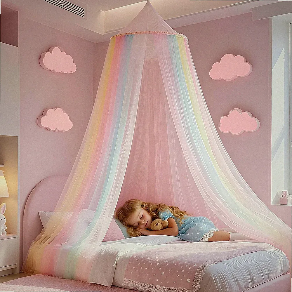 Moskitonetz Bett Regenbogen Baldachin für Kinderzimmer Doppelbett Einzelbett