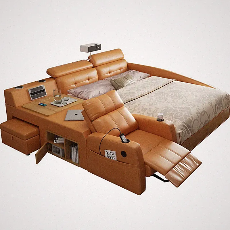 Multifunktionales Bett Moderner Stil Beigefarben Holzrahmen Bequem