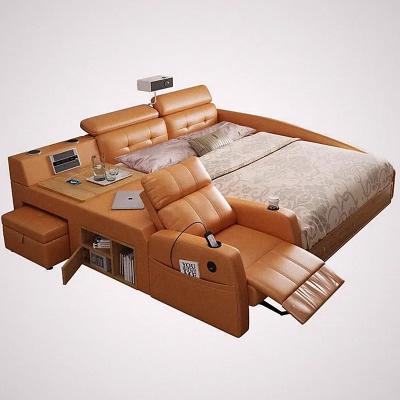 Multifunktionales Bett Moderner Stil Orangefarben Holzrahmen Bequem