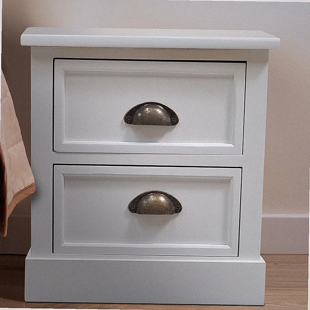 Nachtschrank Nachttisch Beistellschrank 2 Schubladen Holz Weiß Shabby Chic Tisch