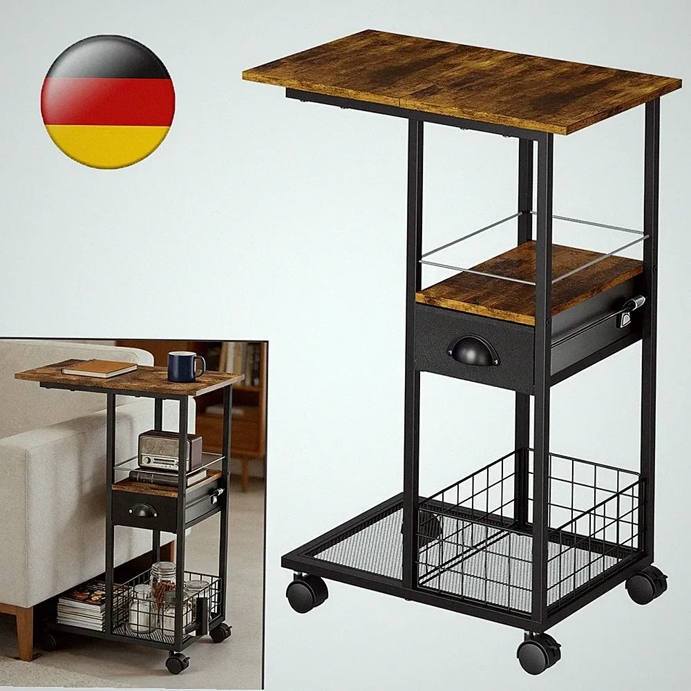 Nachttisch Beistelltisch Betttisch Pflegetisch Sofatisch mit Rollen Schublade DE
