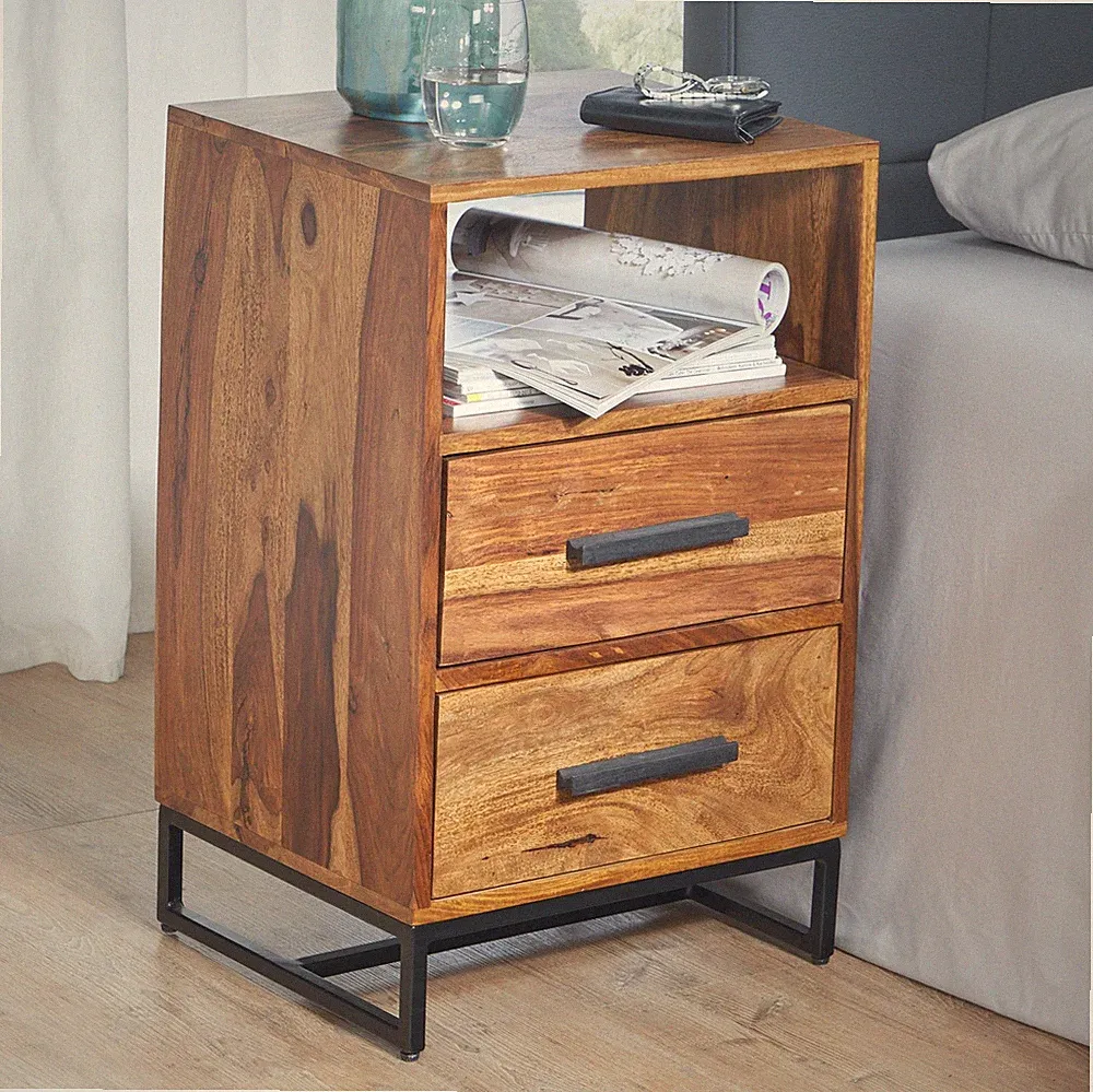 Nachttisch FineBuy Nachtkommode Boxspringbett Massivholz 40x35x66 cm Schubladen