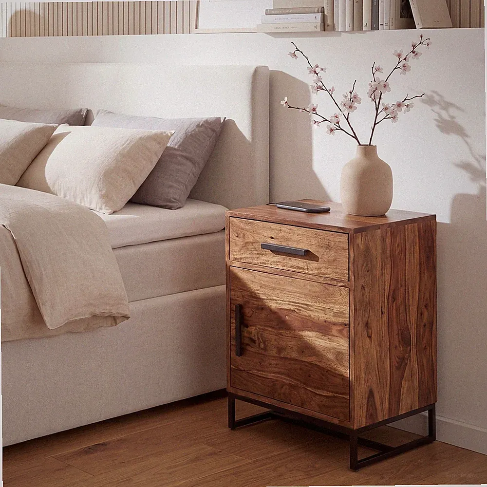 Nachttisch FineBuy Nachtkommode Boxspringbett Massivholz 45x35x65 cm Schublade
