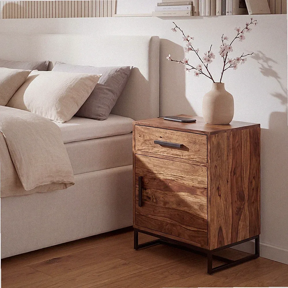 Nachttisch FineBuy Nachtkommode Boxspringbett Massivholz 45x35x65 cm Schublade