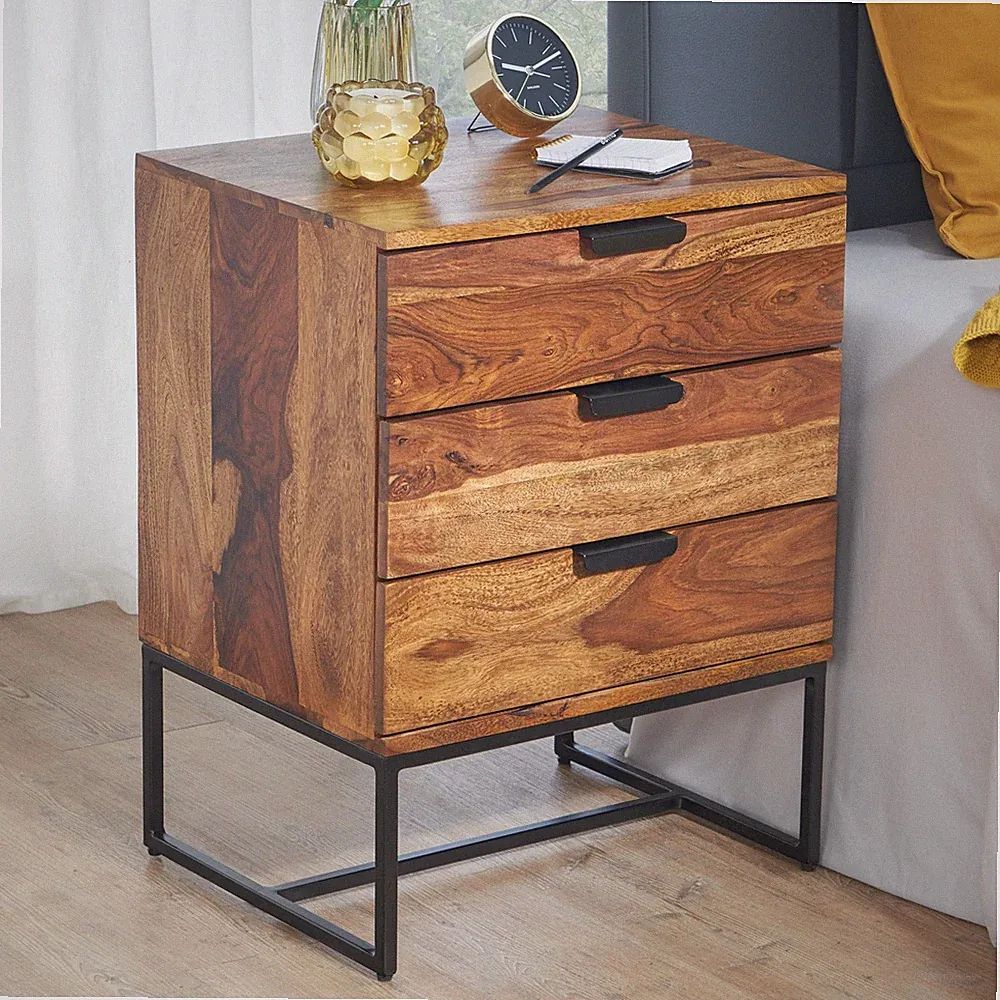 Nachttisch FineBuy Nachtkommode Boxspringbett Massivholz 50x40x65 cm Schubladen