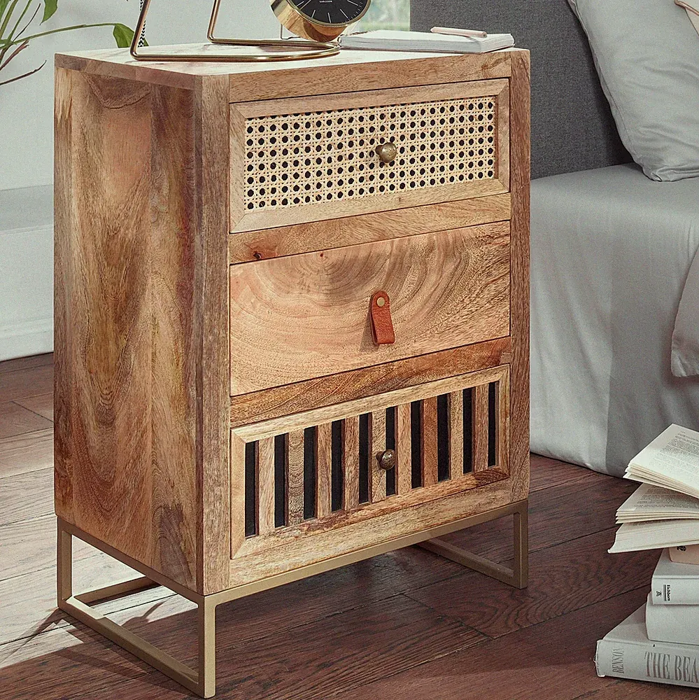 Nachttisch FineBuy Nachtkommode Boxspringbett Massivholz 60 cm Wiener Geflecht