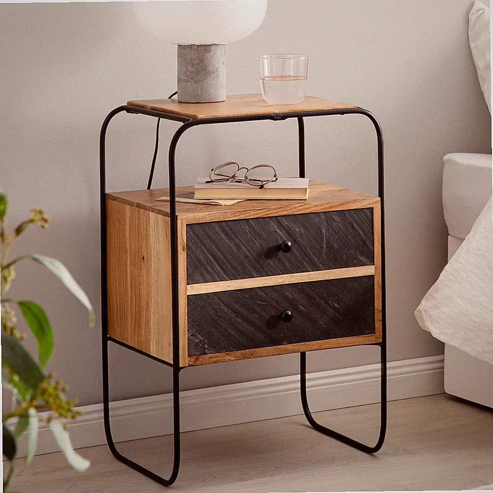Nachttisch FineBuy Nachtkommode Braun Boxspringbett Holz Steinoptik 40x60x30 cm