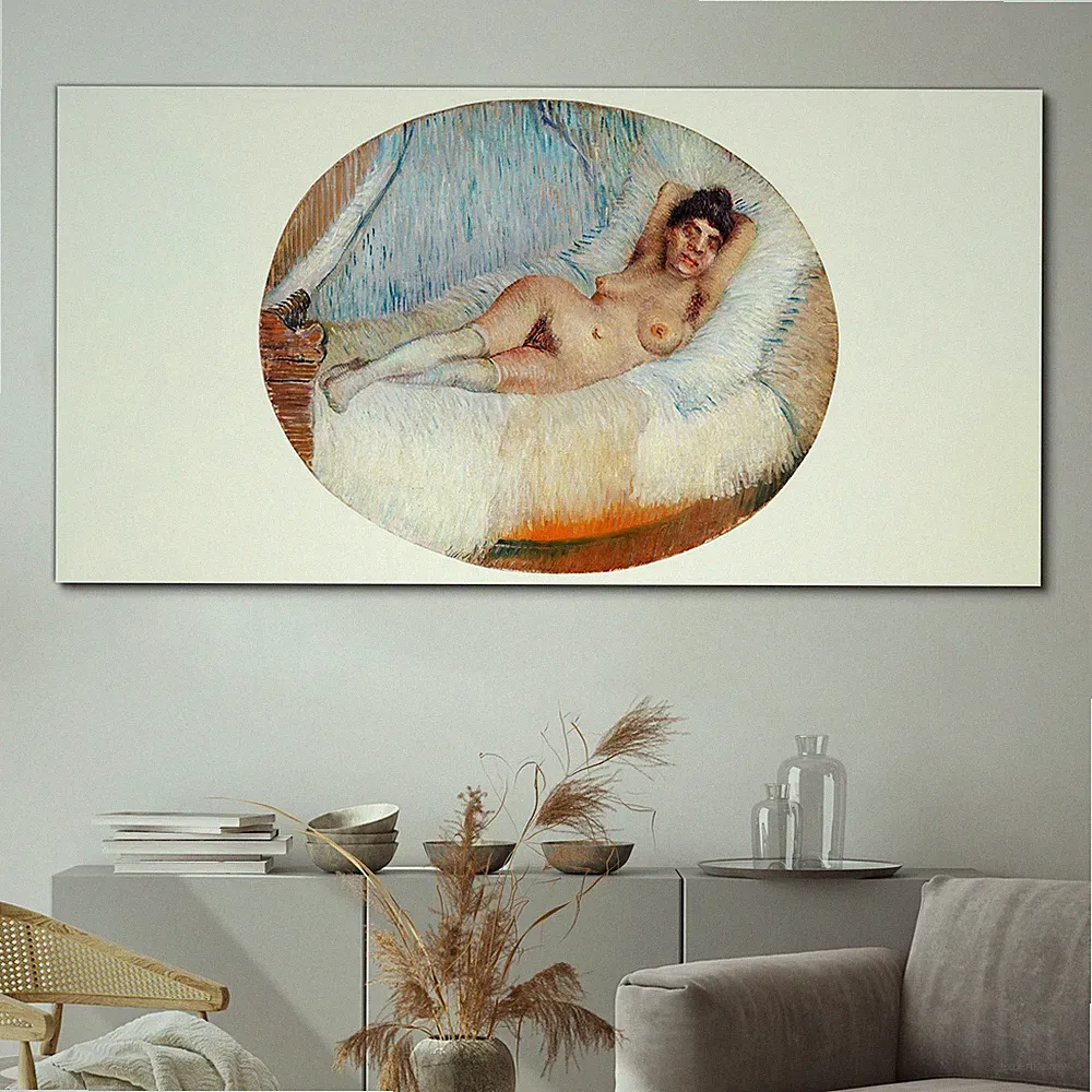 Nackte Frau auf einem Bett 140x70 Canvas Wandbild Leinwand Bilder