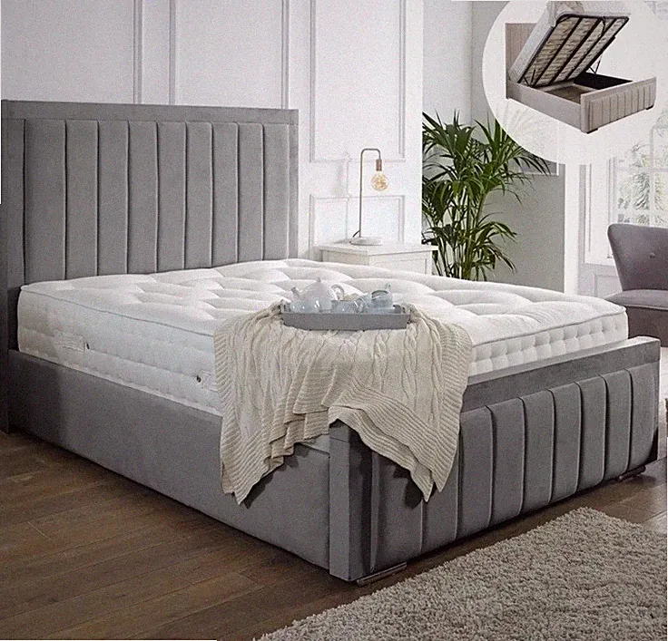 NEU OTTOMANE AUFBEWAHRUNG PANEL PLÜSCH SAMT GEPOLSTERT BETTRAHMEN DOPPEL & KING SIZE