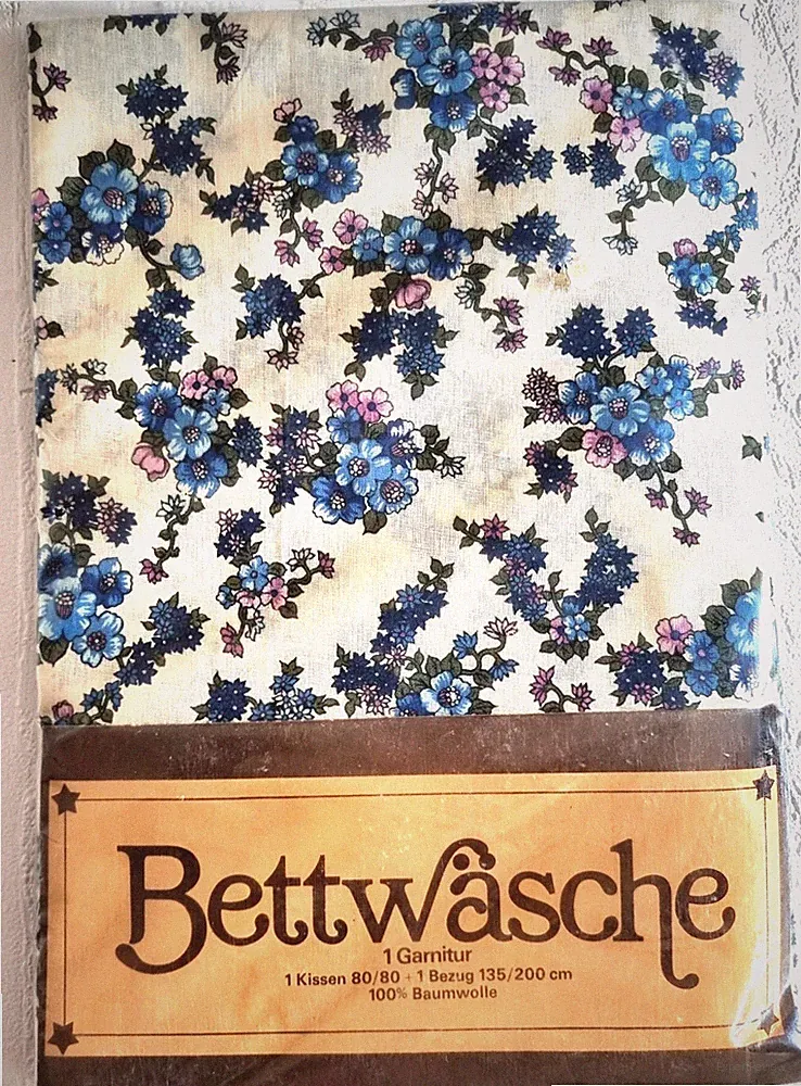 Neu OVP 2-tlg Vintage Bauern Bettwäsche Streublumen blau lila natur VAN Cottage