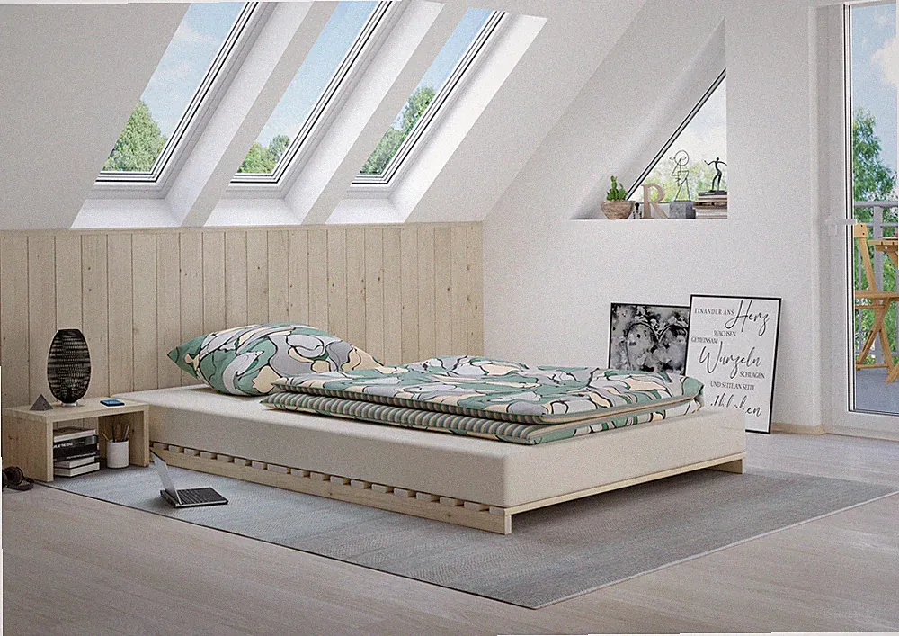 Niederflurbett metallfrei 120x200 Futon metallfrei Lattenrost Fichte unbehandelt