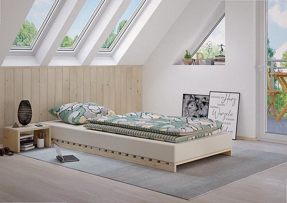 Niederflurbett metallfrei 90x200 Futon metallfrei Lattenrost Fichte unbehandelt