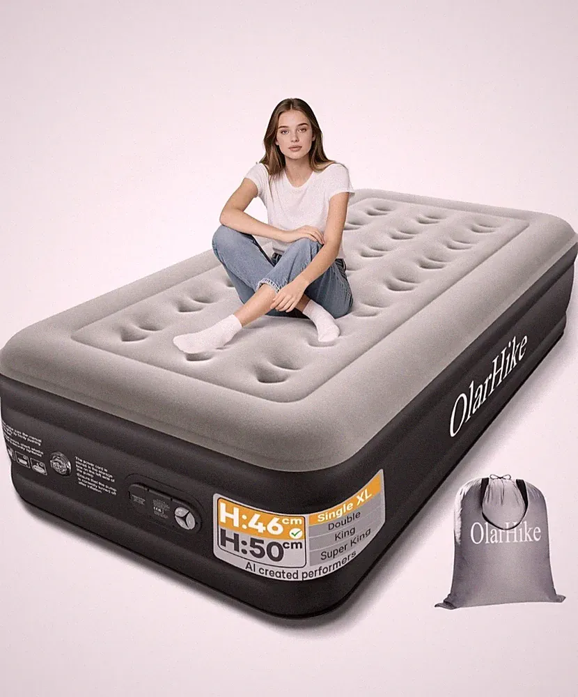 OlarHike Single Airbed aufblasbare Luftmatratze mit integrierter Pumpe 90 cm B x 200 cm L x 46