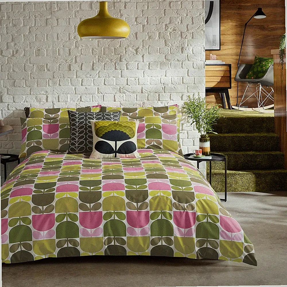 Orla Kiely Baumwolle Bettwäsche Multi Block Stiel Bunt Retro Bettbezug Set