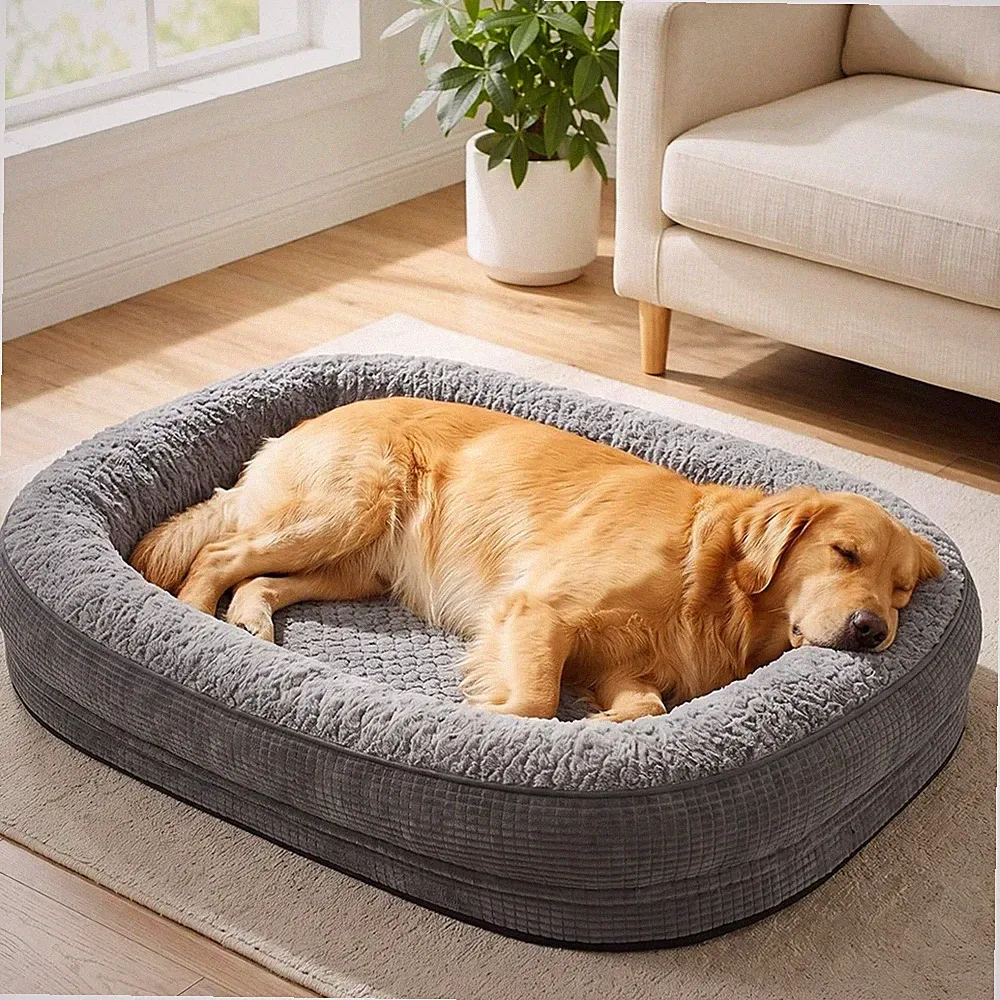 Orthopädisches Hundebett Groß 107x81cm für mittelgroße Hunde Graufleece
