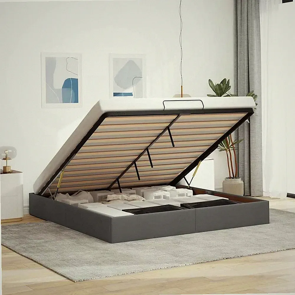 Ottoman-Bett Lattenrost Stoff Bettrahmen Mit Stauraum, Bettgestell Seitendrehung