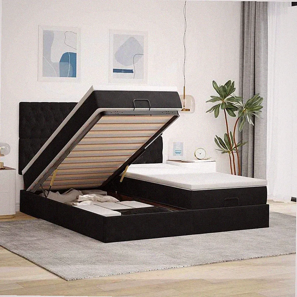 Ottoman-Bett mit Matratzen Schwarz 200x200 cm Samt vidaXL