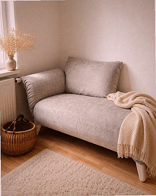 Ottomane Sofa klein grau Recamiere Chaiselongue Unikat