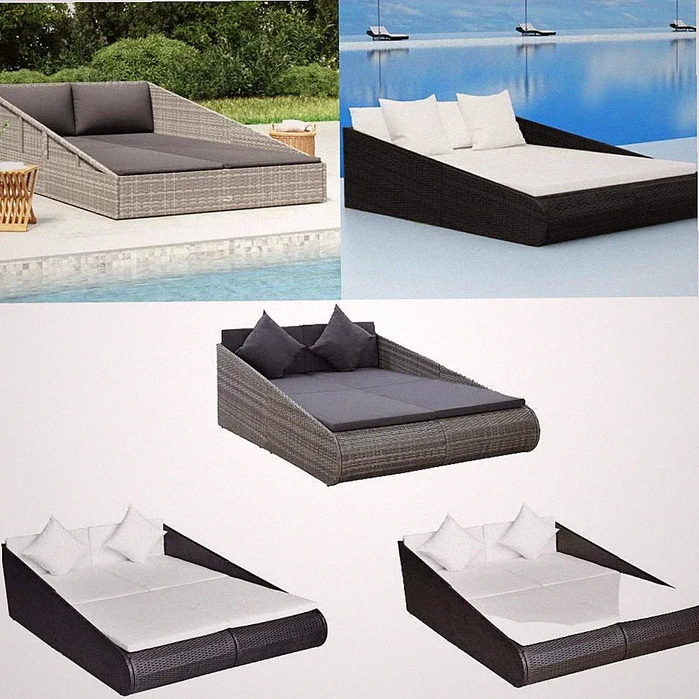 Outdoor-Liege Tagesbett Sonnenbett Poly Rattan 110x200x55cm Schwarz/Braun GU