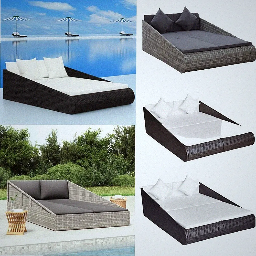 Outdoor-Liege Tagesbett Sonnenbett Poly Rattan 110x200x55cm Schwarz/Braun vidaXL
