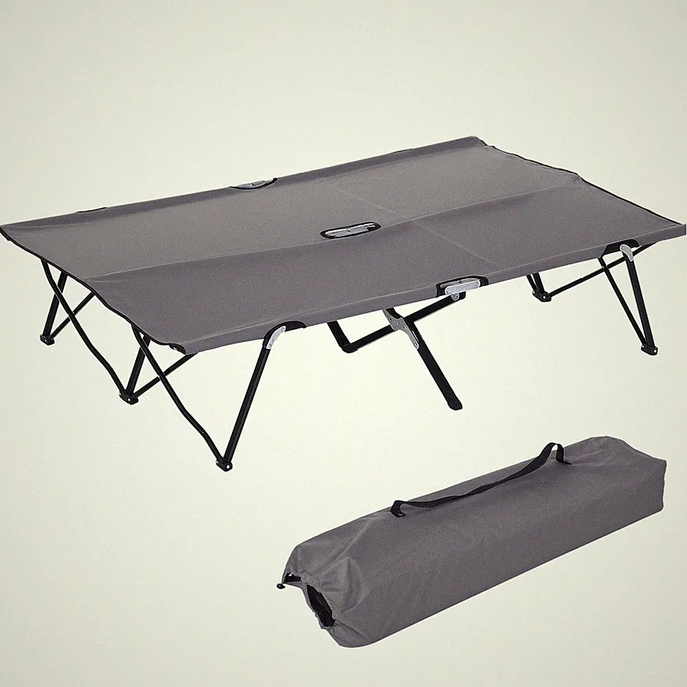 Outsunny Doppel Camping Klappbett Outdoor Tragbares Schlafbett, Grau