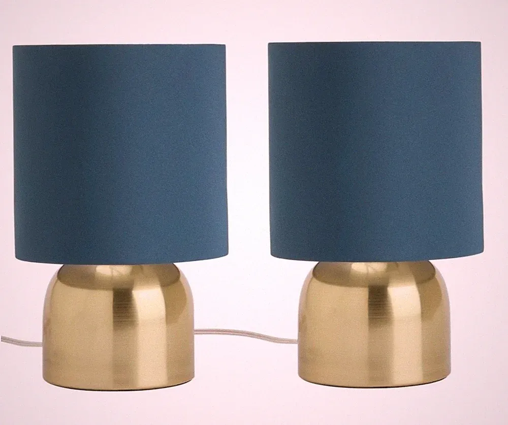 Paar neue marineblaue Schirm Gold Messing Metallfuß TOUCH LAMPE Bett BEISTELL Tisch LEUCHTE😍