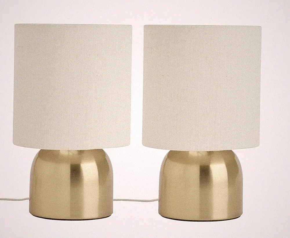 Paar neue natürliche Schirm Gold Messing Metallfuß TOUCH LAMPE Bett BEISTELL Tisch LEUCHTEN 😍