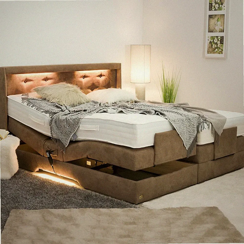 PAARA Boxspringbett Elektrisch mit LED Beleuchtung freie Farbwahl alle Größen