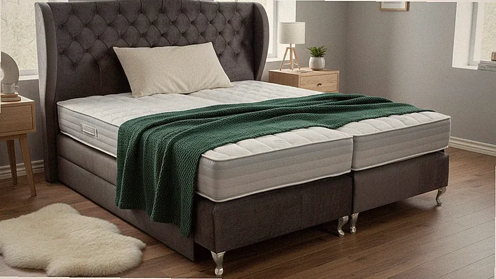 PAARA Boxspringbett mit Bettkasten freie Farbwahl Stoff Kunstleder Größe 180x200