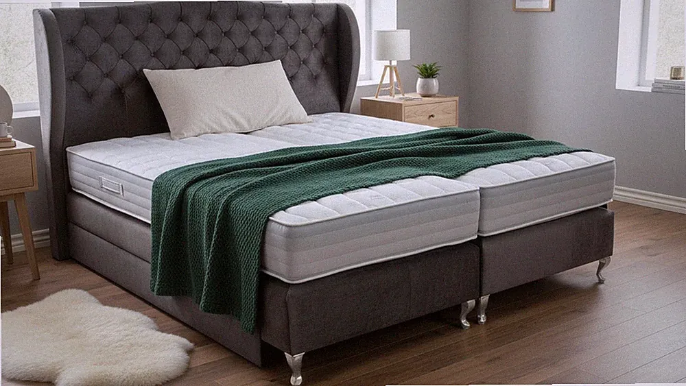 PAARA Boxspringbett mit Bettkasten freie Farbwahl Stoff Kunstleder Größe 200x200